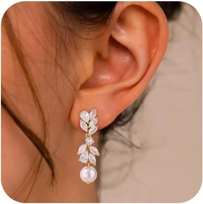 SELFROSE Store Gold Dangle Earrings for Women,Prom Jewelry Dainty Earring 14K Gold Plated Drop Earrings for Women Trendy Hypoallergenic CZ Dangling Earring - Image 1